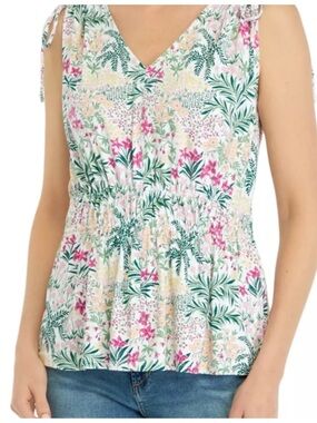 Wonderly Floral V-Neck Floral Tie-Shoulder Camisole Tank Top PL Viscose Blend